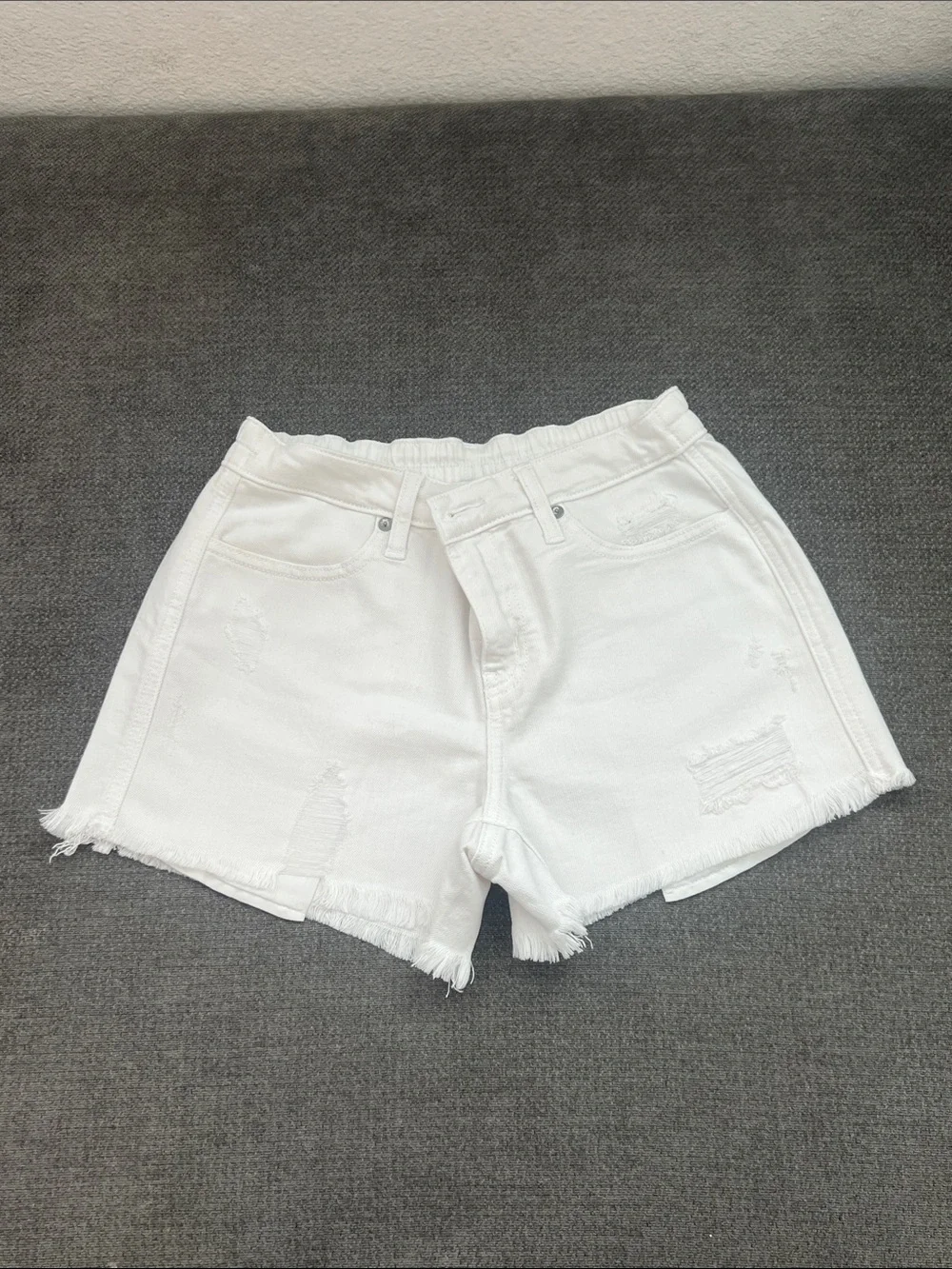 Women’s White Distressed Denim Shorts